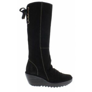 London FLY Black Suede Tall Wedge Boots - Yust / EU 40 / US 8.5